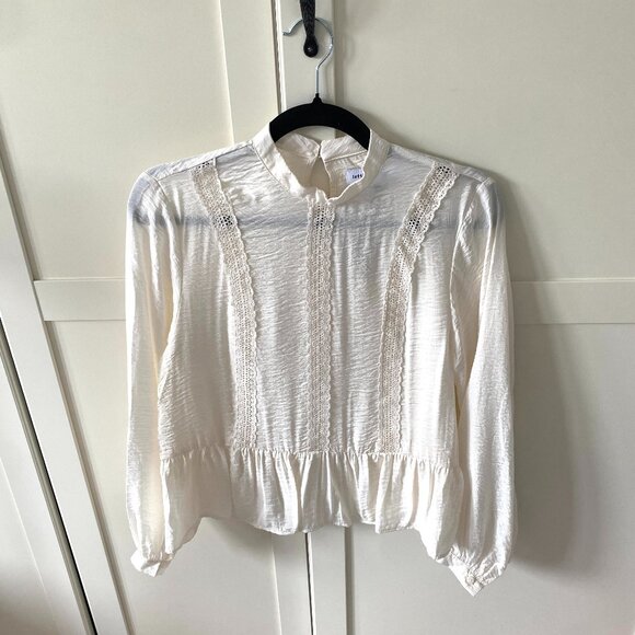 NWOT Lefties White Lace Trim Peplum Blouse XS Romantic Cottagecore - Picture 2 of 14